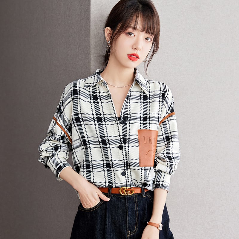 【tops】早い者勝ちチェック柄シャツトップス着心地良い　M17394