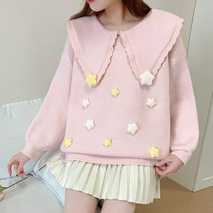 【tops】ピーターパンカラーニットトップス Q8068