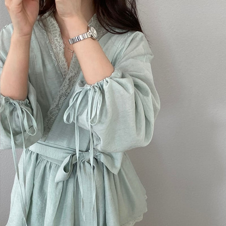 【tops】レースドッキングクロスネックトップス Q8282