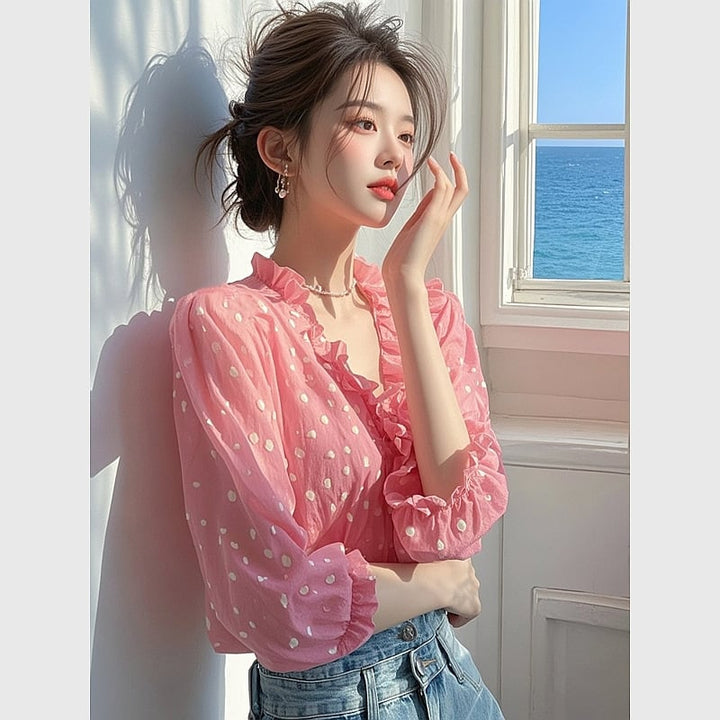 【tops】ドット柄ブラウス　M29656