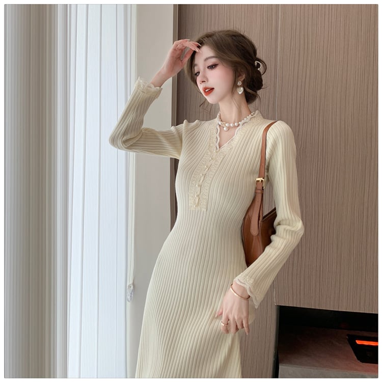 【dress】Vネックニットワンピース　M18320