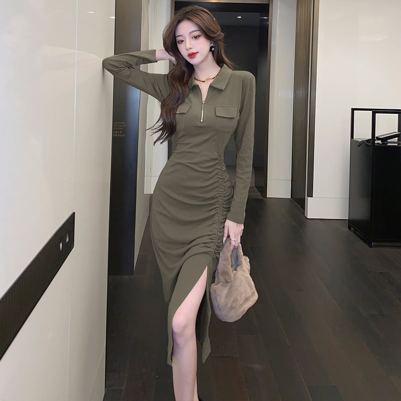 【dress】人気を独占中 POLOネックスリットワンピース　M17014
