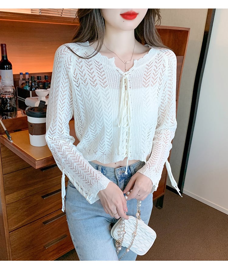 【tops】優しい雰囲気カットワークニットトップスゆったり　M17087
