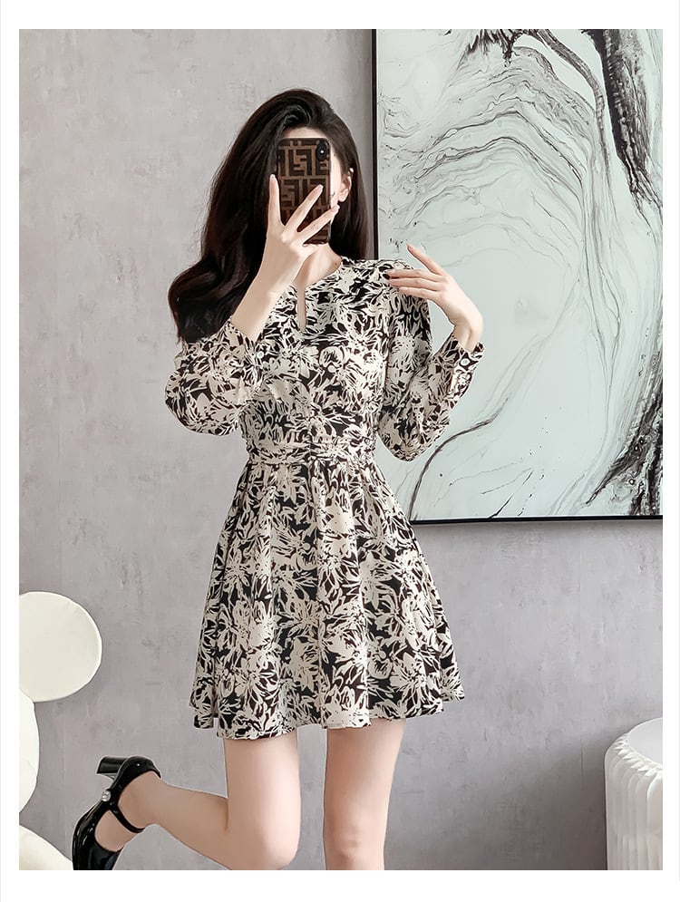 【dress】韓国系超人気スウィート花柄ワンピース着瘦せ　M17293