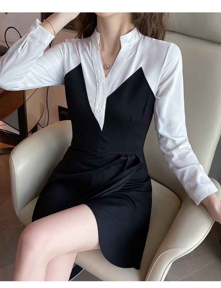 【dress】不規則 イレギュラー切り替え配色ワンピース　M17182