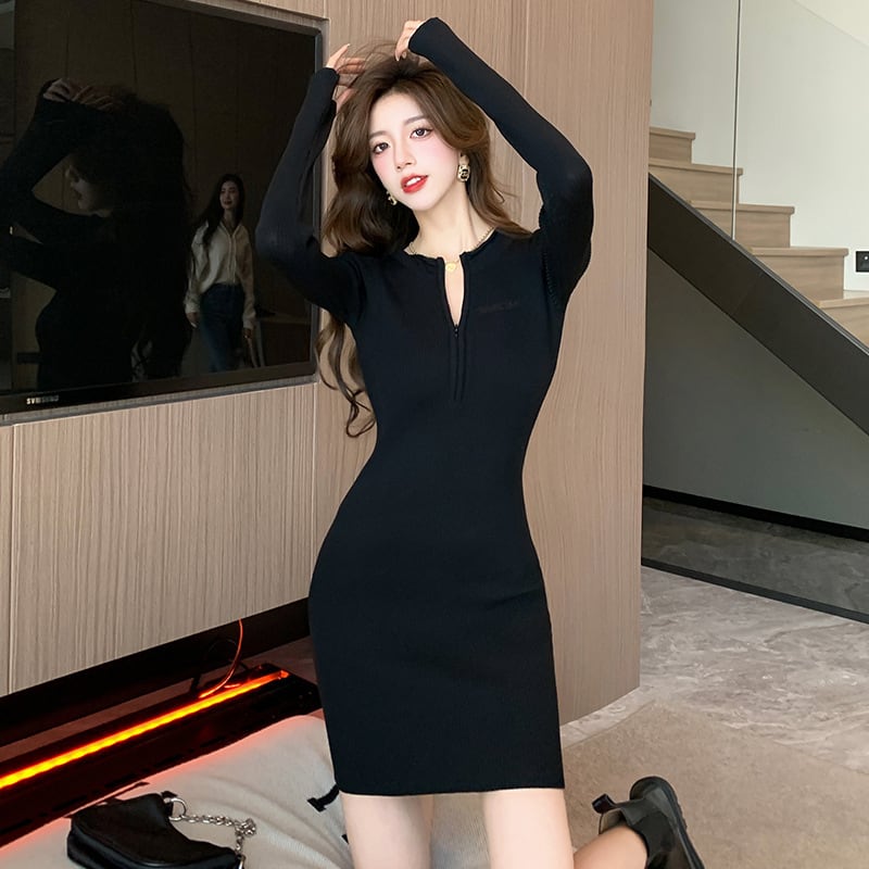 【dress】ファスナーニットワンピース　M18187