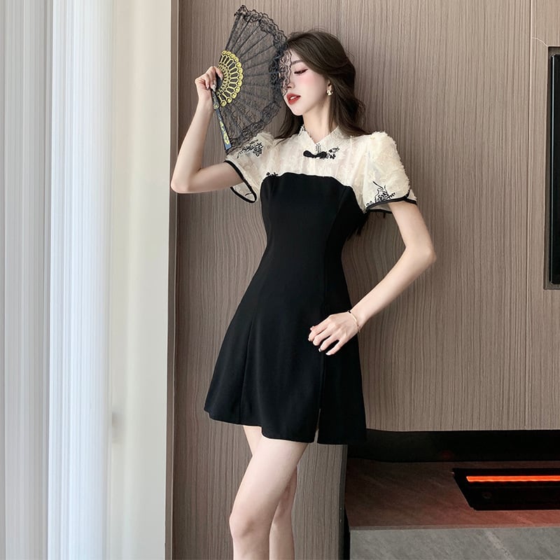 【set】美人度アップセットアップレースワンピース+ショートパンツ　M16774