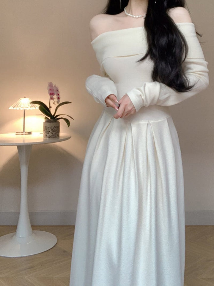 【dress】ボートネックニットワンピース　M18160