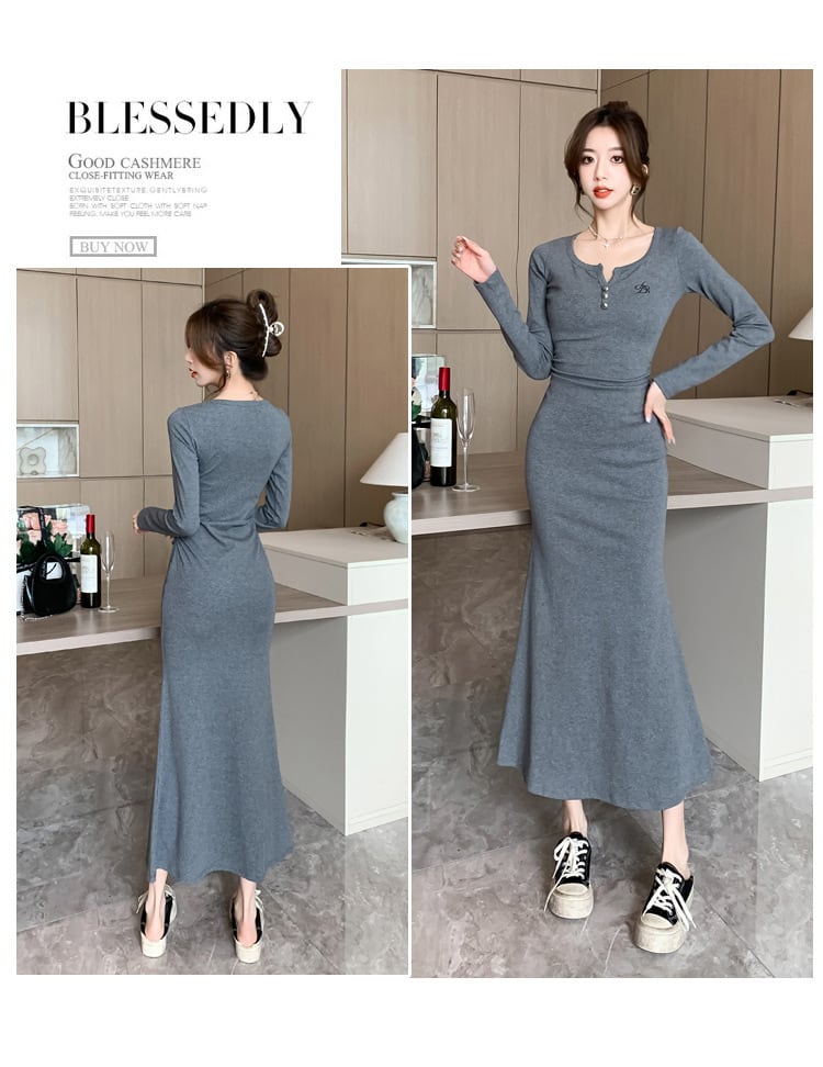 【dress】マーメイドVネックワンピース　M18284