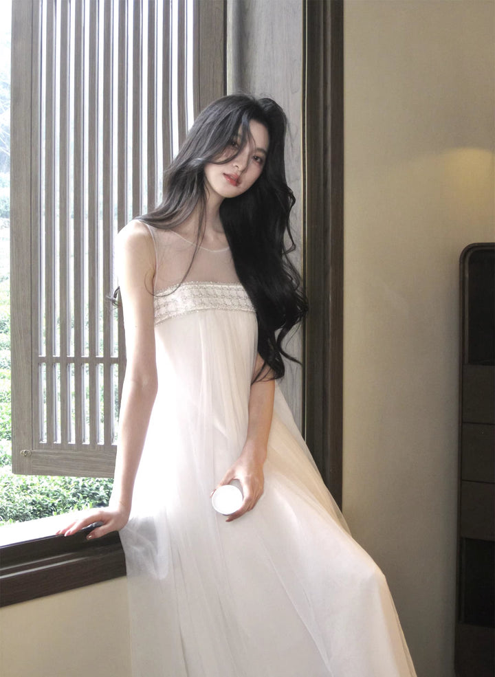 【dress】ノースリーブチュールワンピース Q7966