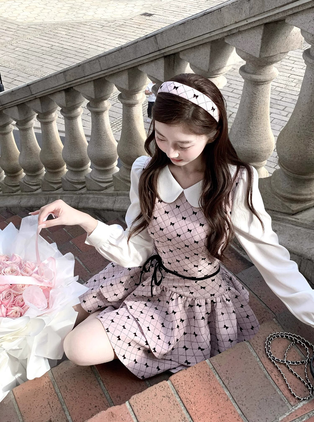 【dress】ピーターパンカラーフェイクレイヤードワンピース Q7570