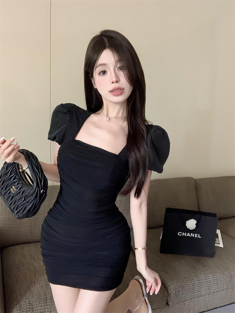 【dress】人気アイテム ! パフスリーブワンピース着瘦せオシャレ　M16768