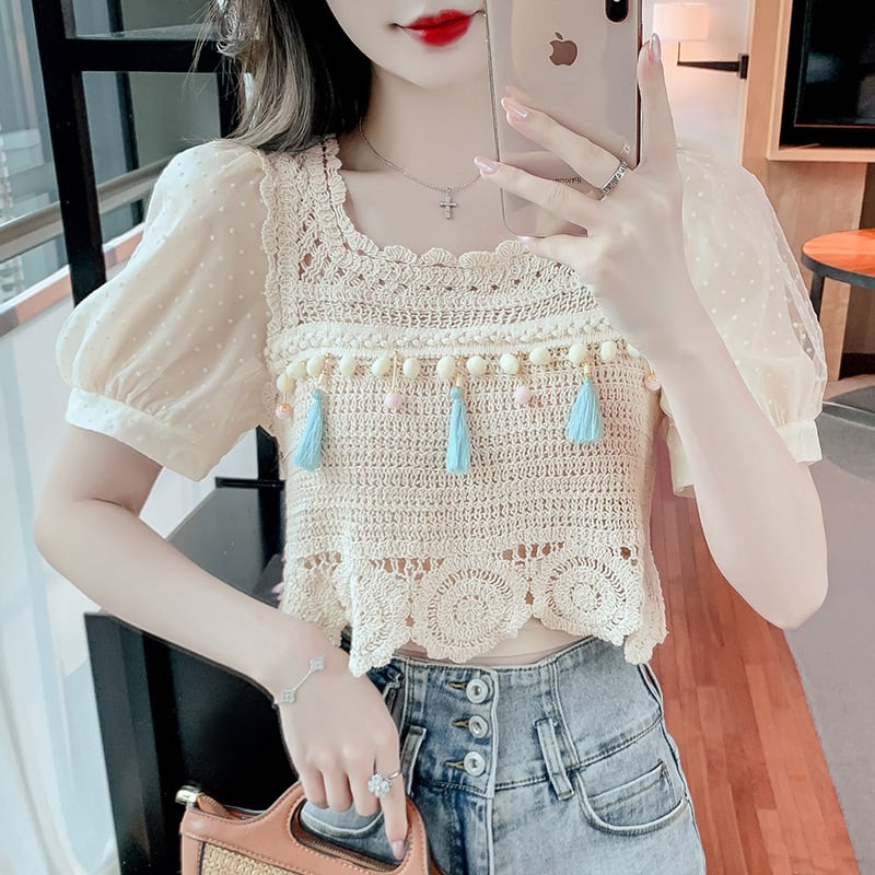 【tops】柔らかくて優しい印象カットワークニットトップス　M17061