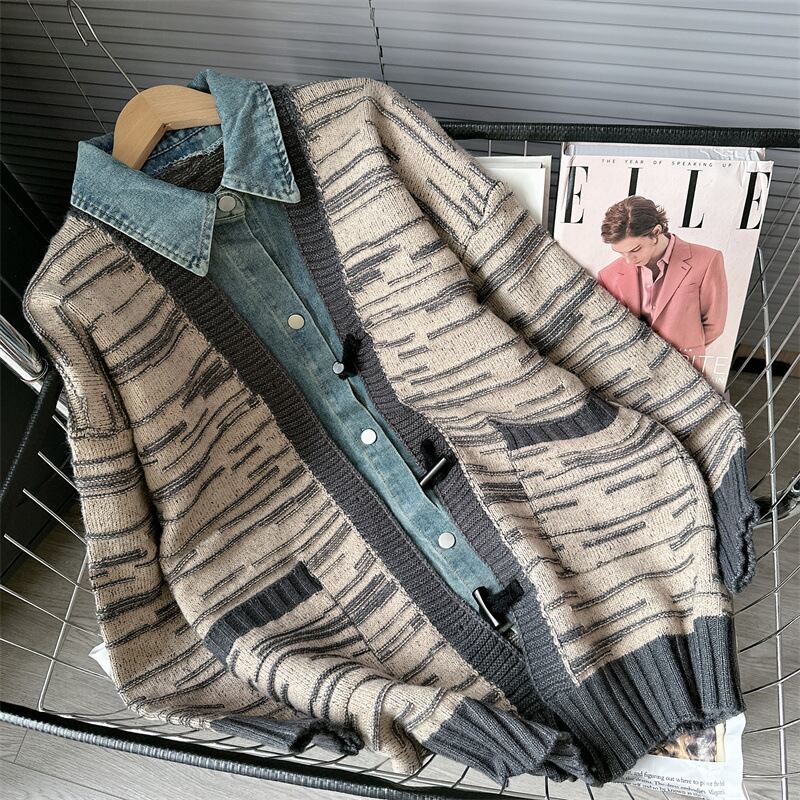 【outer】デニム切り替えニットカーデ　M18671