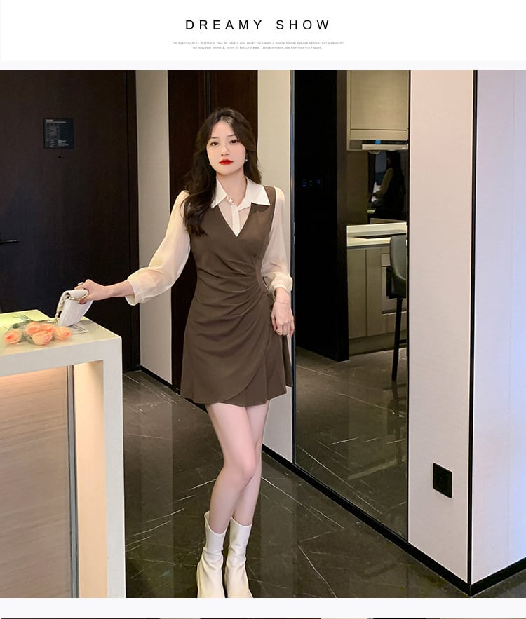 【dress】目立つ！エレガント切り替えシャツワンピース　M17272