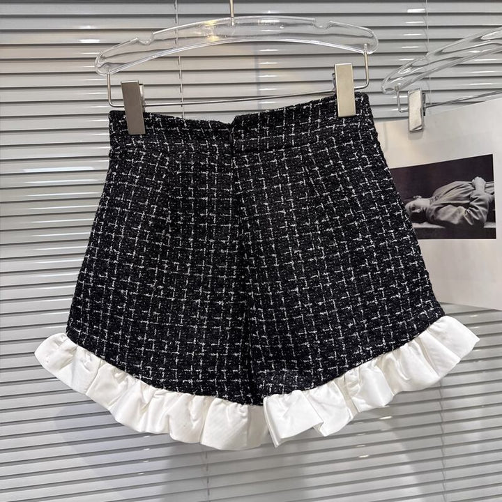 【set】フェイクレイヤードシャツ×ギャザーフリルショートパンツセット Q7571