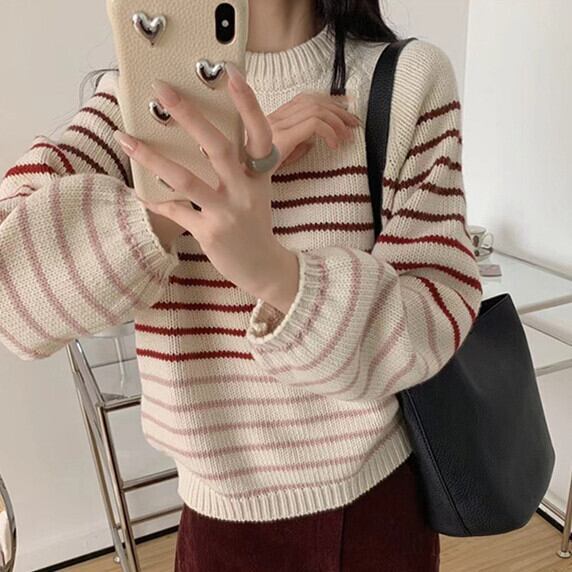 【tops】ボーダー柄ニットセーター　M28749