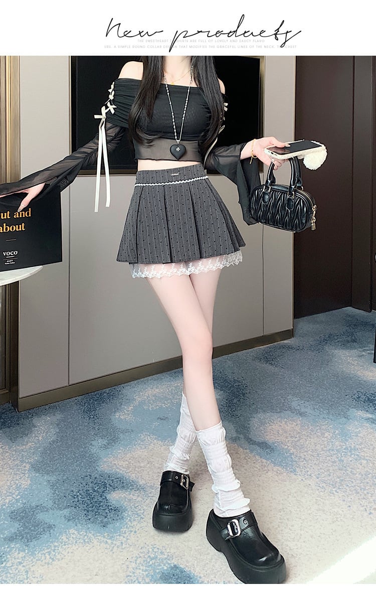 【bottoms】プリーツレース切り替えスカート　M29406