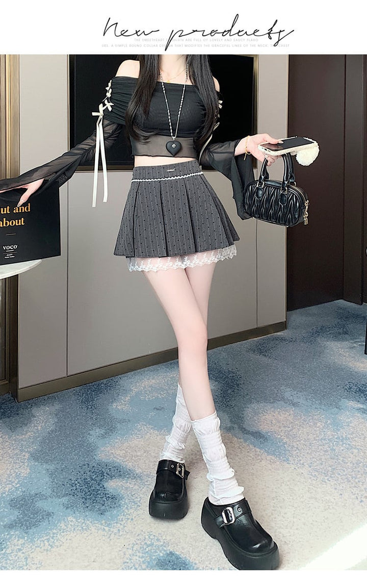 【bottoms】プリーツレース切り替えスカート　M29406