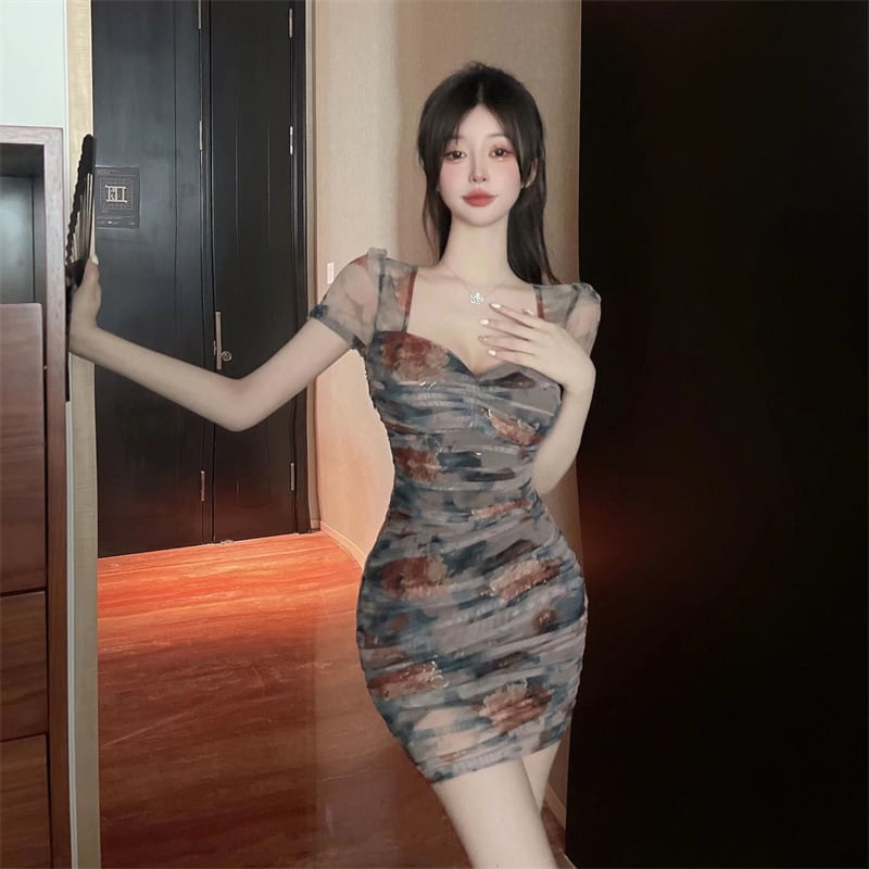 【dress】大人らしい エレガントプリントワンピース　M17309