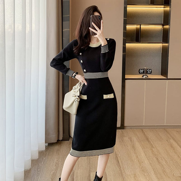 【dress】好感度UPエレガントニットワンピース着瘦せ　M17467