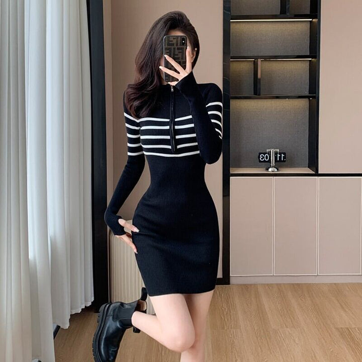 【dress】ファスナーニットワンピース　M18651