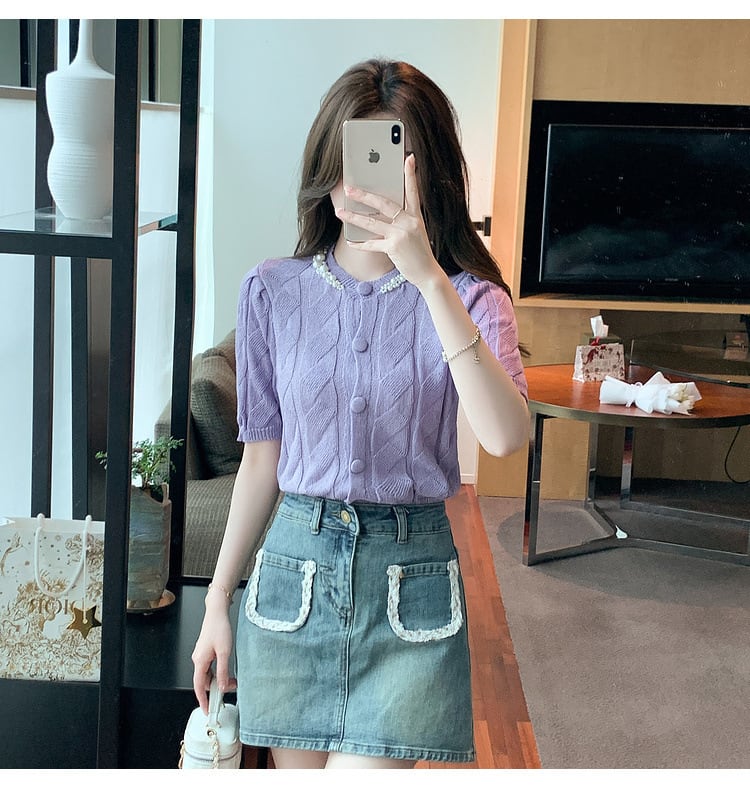 【tops】存在感 スウィートオシャレ薄手ニットトップス　M16839