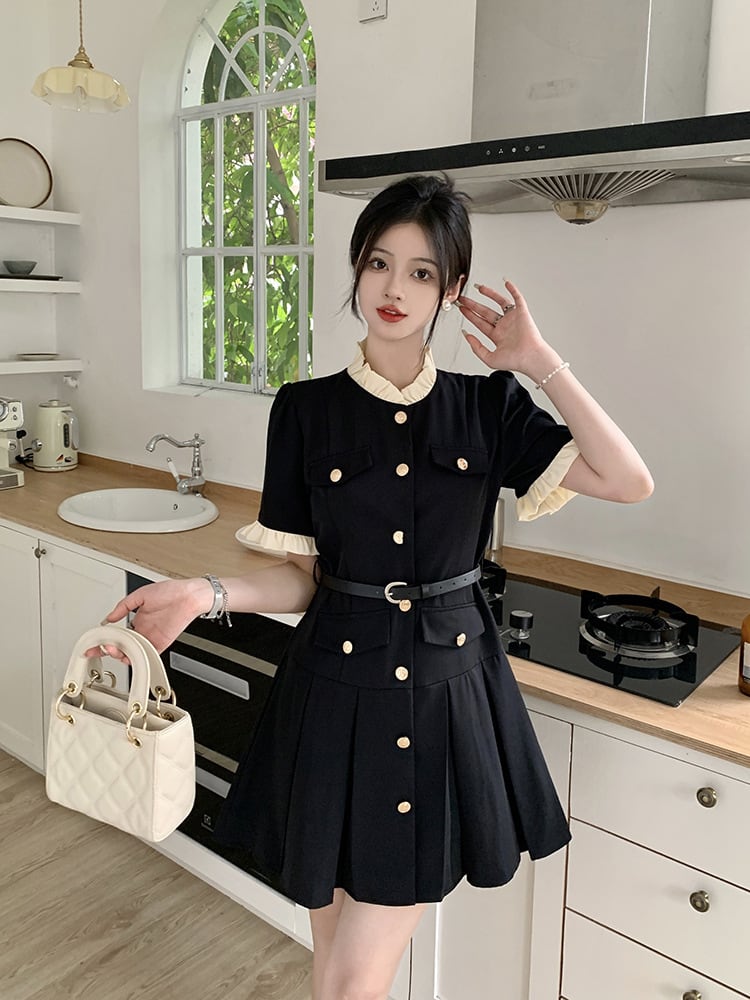 【dress】知的で品の良い♡エレガントデートワンピースベルト付き　M16775