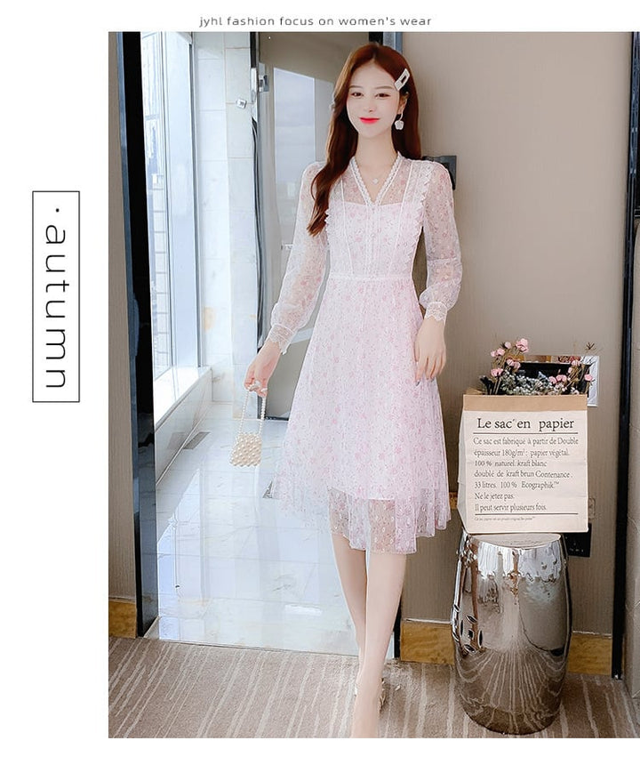 【dress】人気アイテム ! スウィートレース花柄ワンピース　M17265