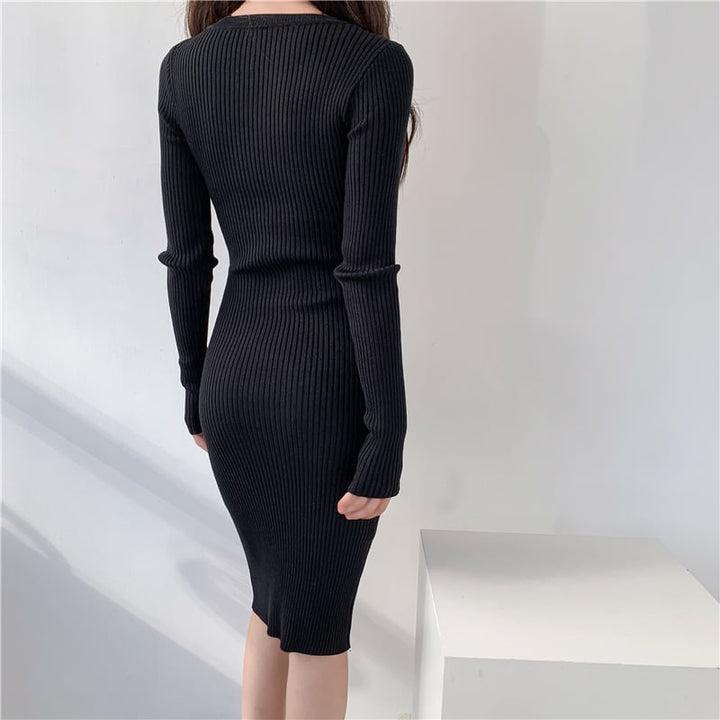 【dress】ボタンデザインニットワンピース　M18031