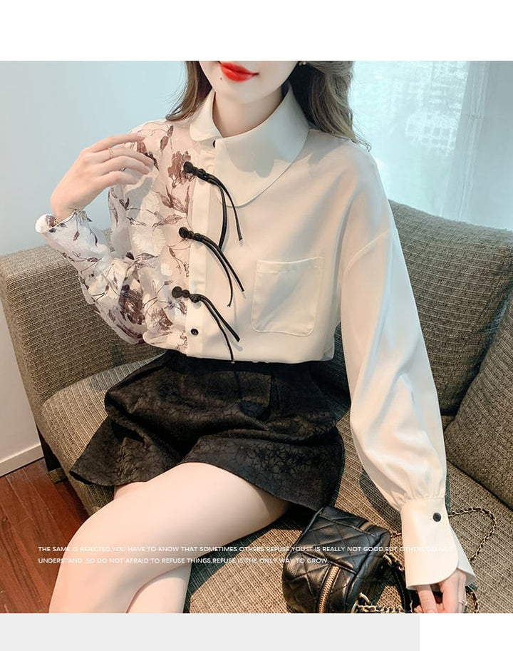 【tops】プリントドッキングシャツトップス　M18287