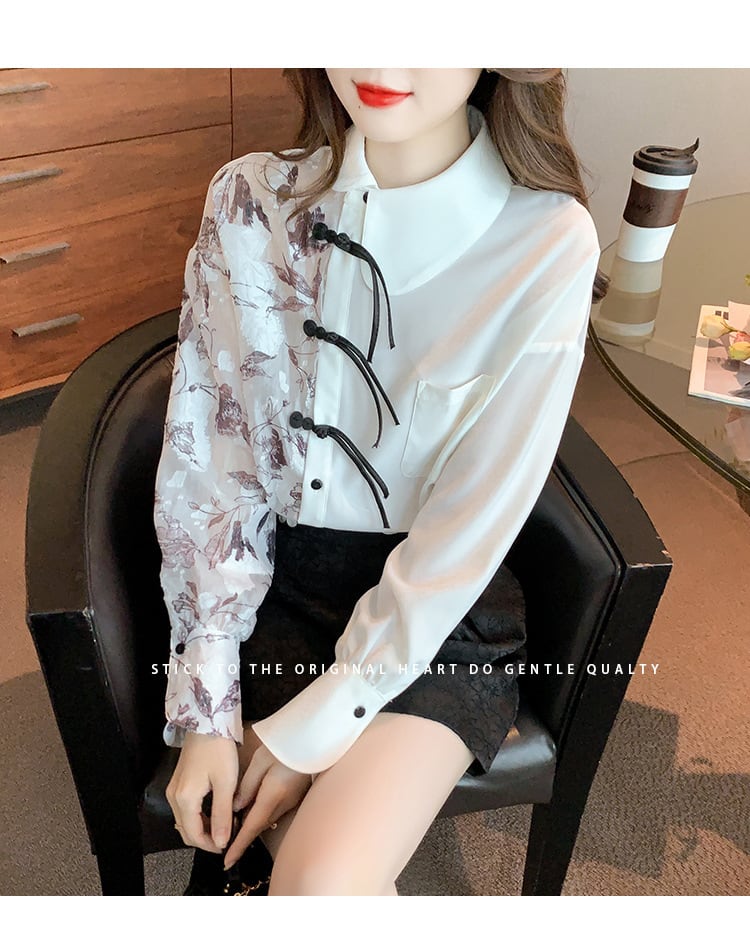 【tops】プリントドッキングシャツトップス　M18287