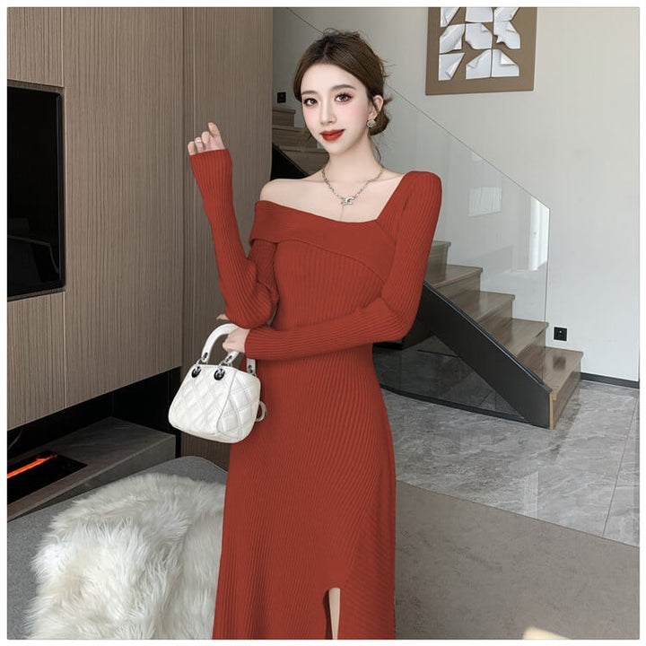 【dress】スリットニットワンピース　M28091