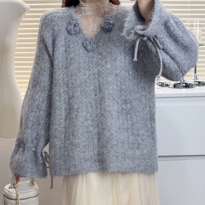 【tops】スパンコール付きニットトップス Q7289