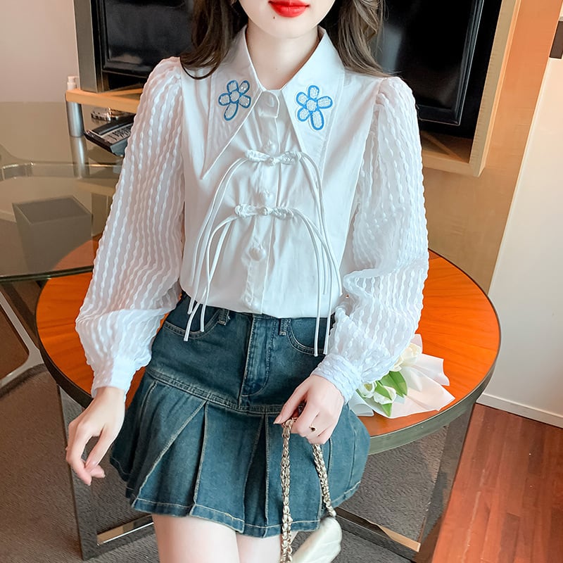 【tops】存在感 スウィートパフスリーブシャツトップス　M17649