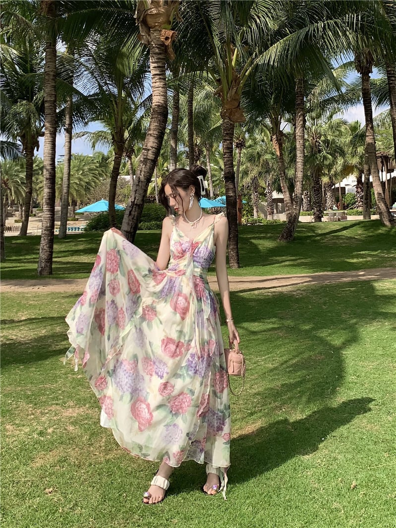 【dress】優しい雰囲気スウィート花柄キャミワンピース　M17457