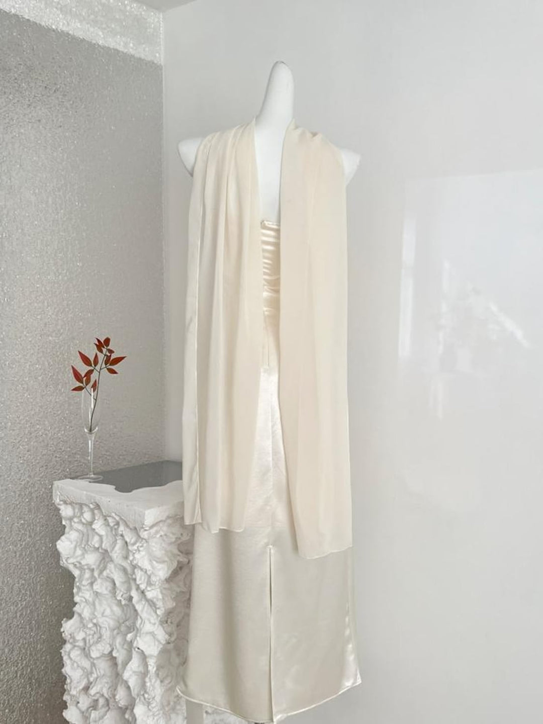 【dress】スカーフ付きオフショルダーロングドレス Q7794