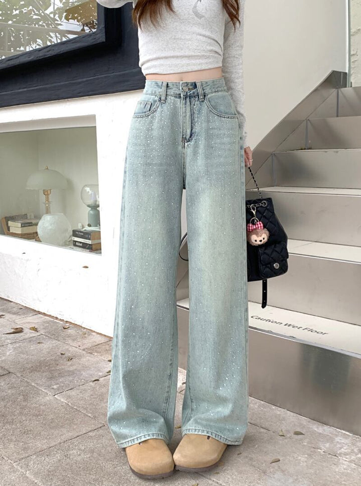【bottoms】ビジューデニムワイドパンツ　M29790