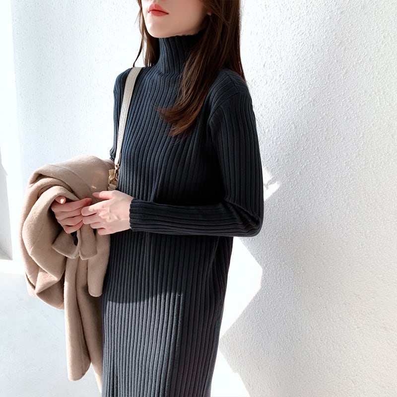 【dress】人気アイテム ! ハイネックニットワンピース　M17662