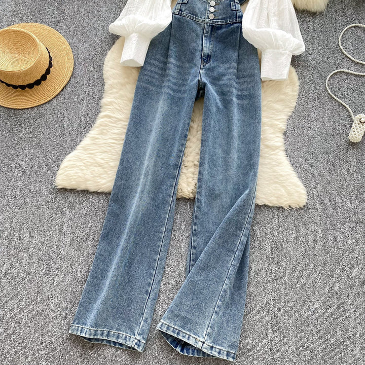 【set】シャツトップス×サロペットデニムパンツセット　M29710