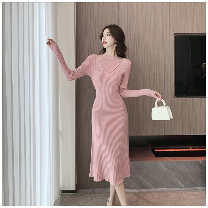 【dress】細身効果抜群♪エレガントニットワンピース　M17583