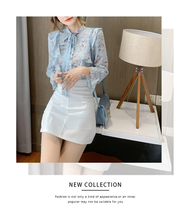 【tops】フリル花柄シャツトップス　M18310