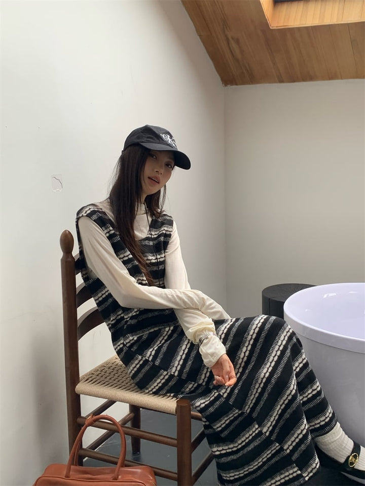 【set】長袖Tシャツ+ベストワンピースセット　M26557
