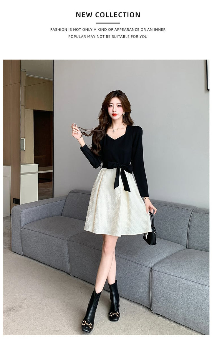 【dress】リボン付き切り替えワンピース　M29549