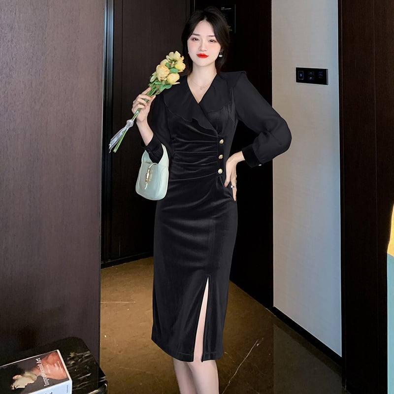【dress】高級感 エレガントオシャレフリルワンピース　M17365