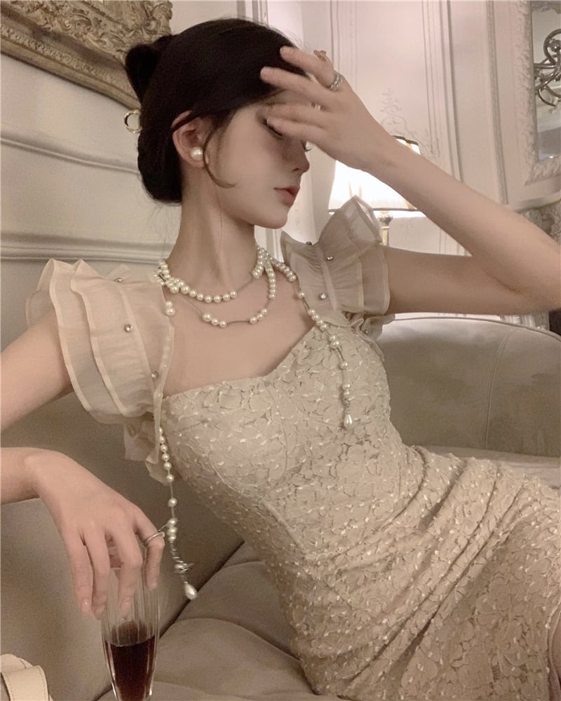 【dress】レース切り替えワンピース　M24182