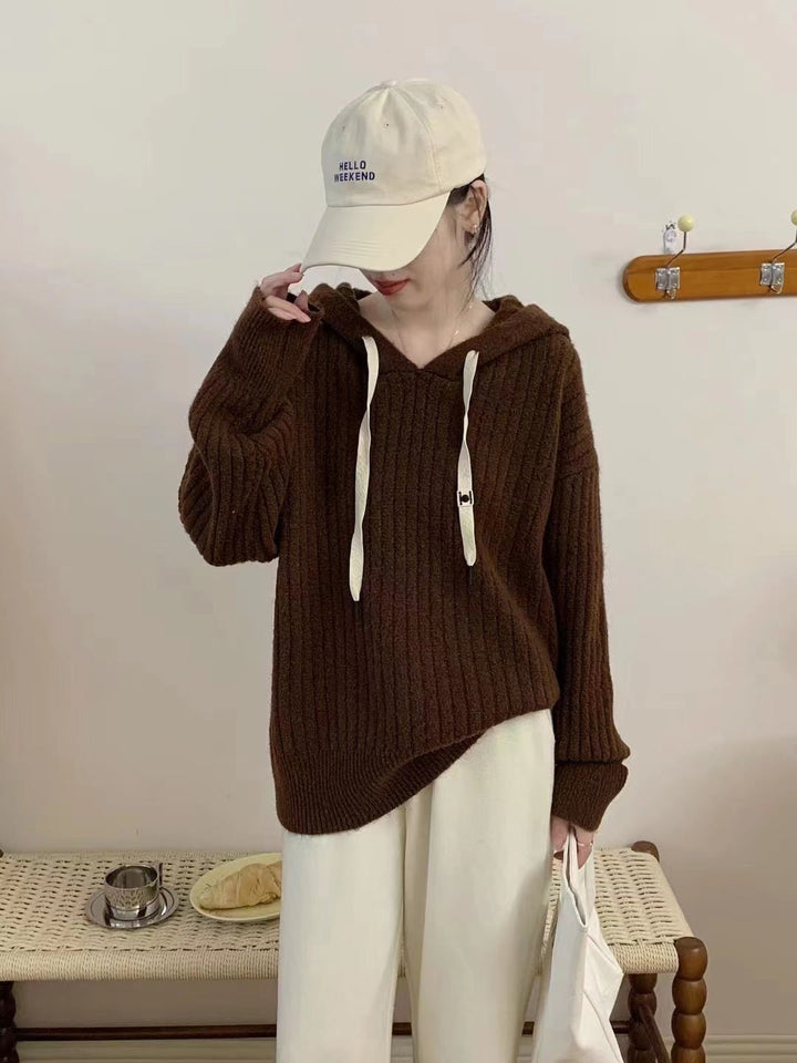 【tops】フード付きニットセーター　M18372