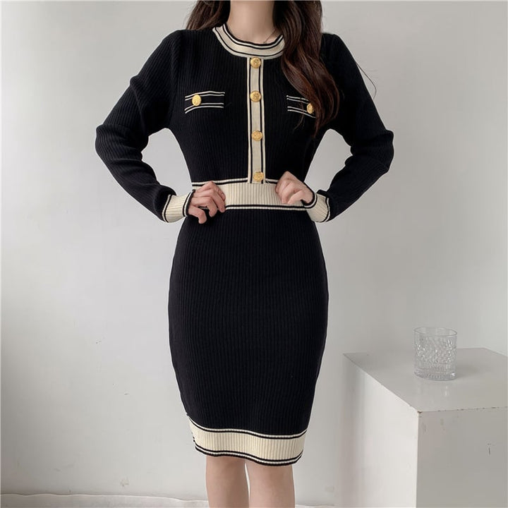 【dress】韓国系超人気エレガントニットワンピース　M17485