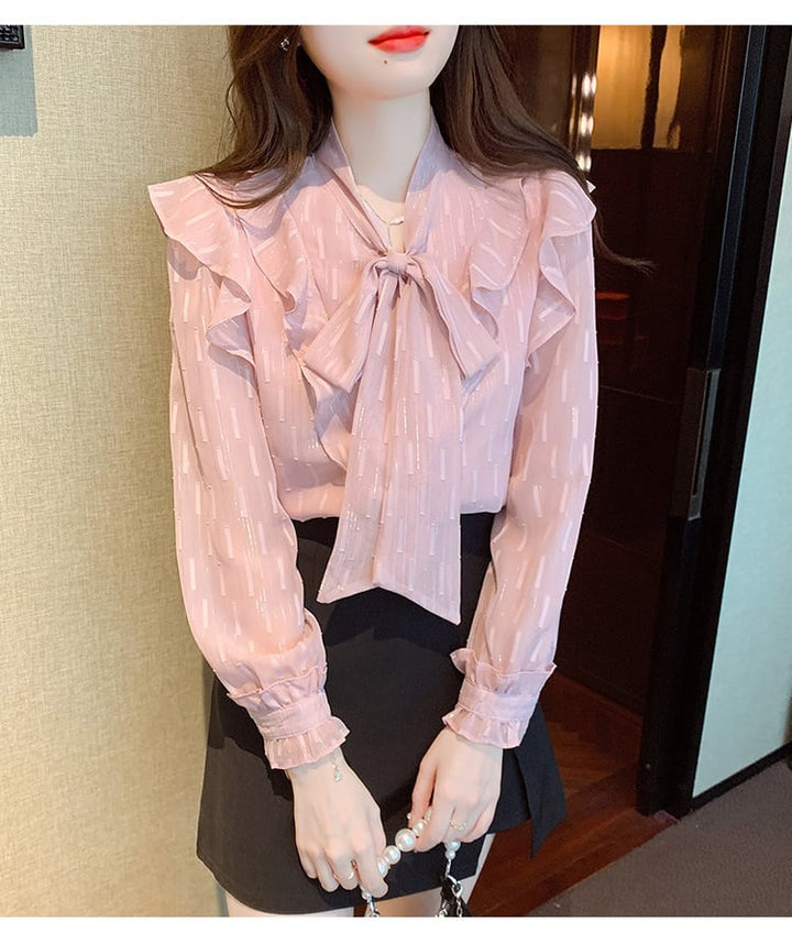 【tops】リボン付きシャツトップス　M25727