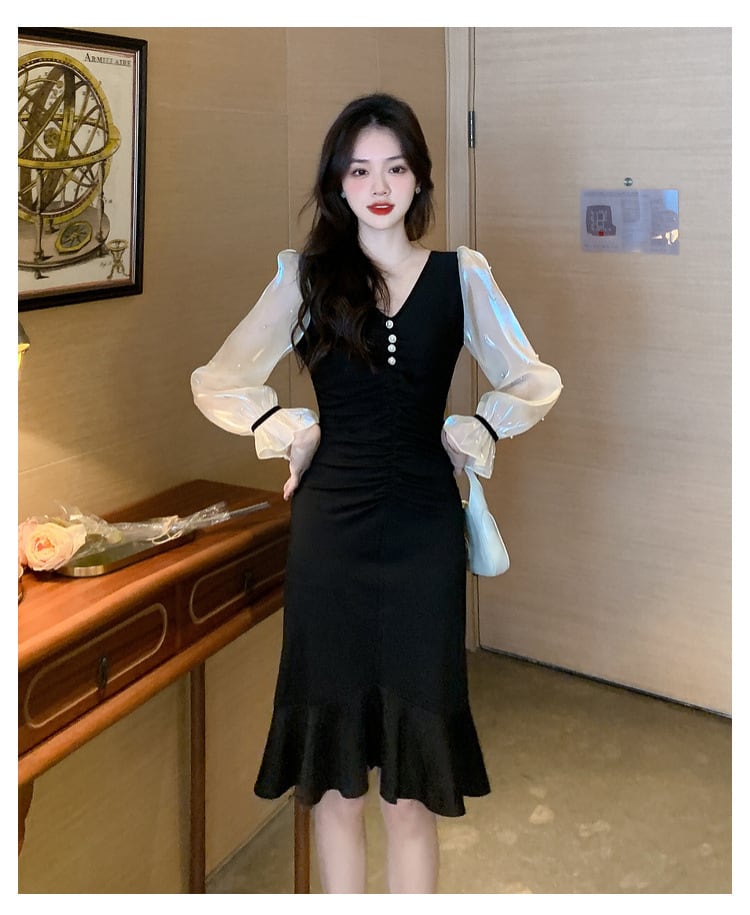 【dress】高級感 エレガントオシャレ切り替えワンピース　M17480